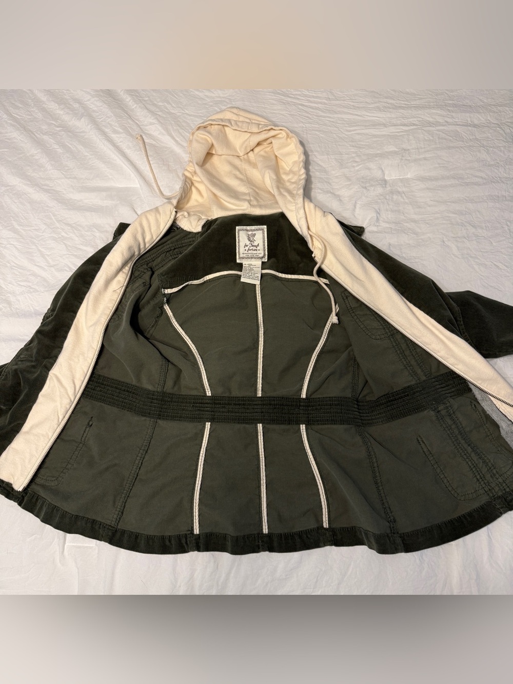 For Joseph Fortune Corduroy Hooded Jacket Medium Green Cream Vintage Y2K
Grunge - Picture 13 of 16